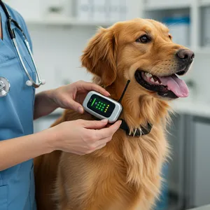 GPS pet tracker attached to dog collar GPS pet tracker attached to dog collar